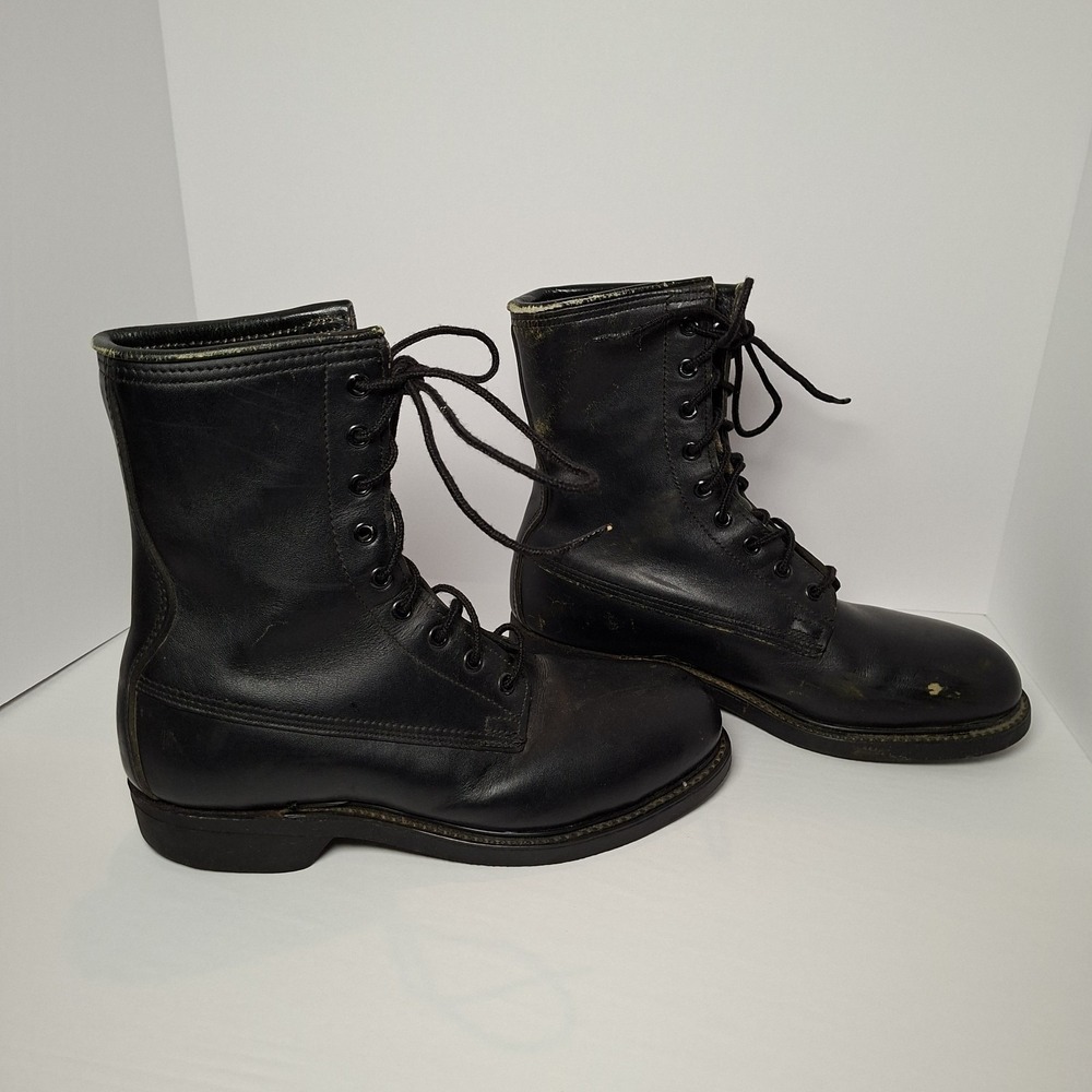 Cove Shoe CO. Vintage 1989 Black Leather Military Combat Steel Toe Boots 5.5 W